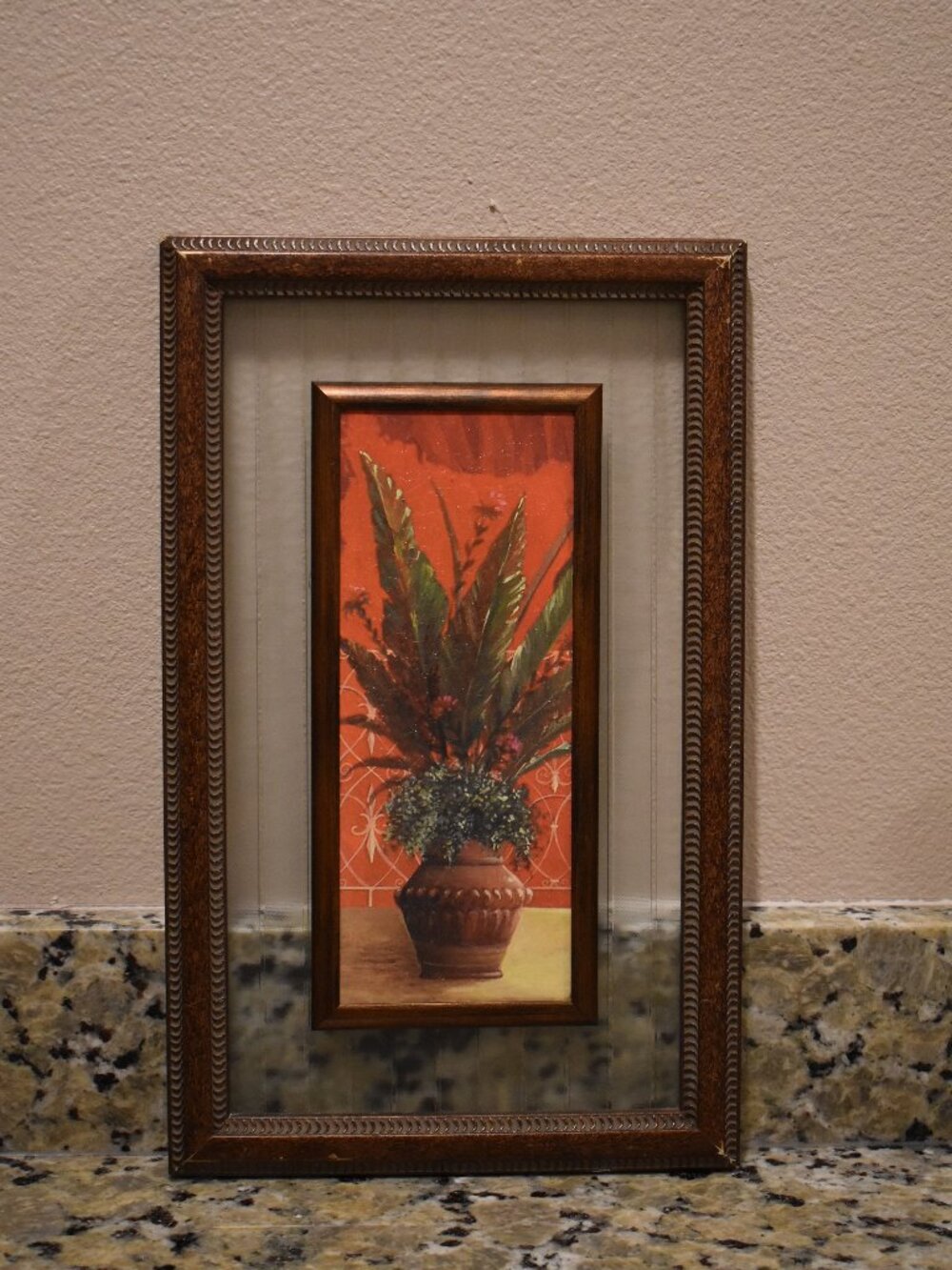 Framed Botanical Art Print in Brown Frame with Glass Insert